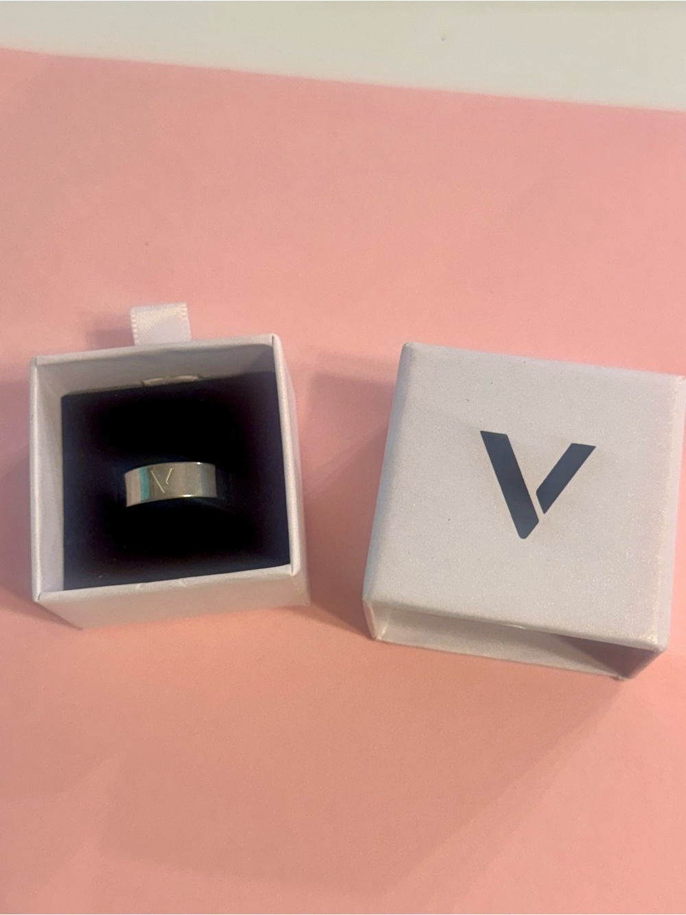 Vera Vanel Silver Tone Logo Ring with Box
